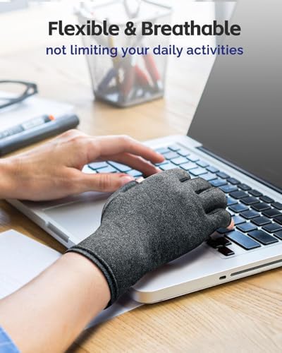 FEATOL Compression Arthritis Glove with Wrist Brace, Comfortable Fingerless Carpal Tunnel Hand Gloves for Women Night Support, Pain Relief for Rheumatoid Arthritis, Work, Typing - Left Hand, Large, Black