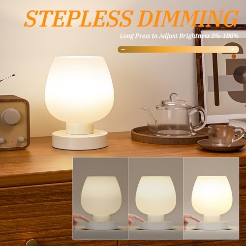 Seealle Small Touch Table Lamp for Nightstand, 3 Way Dimmable Bedside Lamp