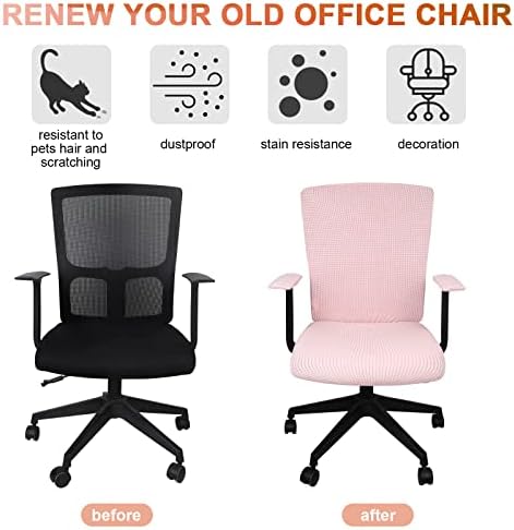 Tatuo 3 Pcs Computer Office Chair Cover Universal Rotating Chair Slipcovers Protector Removable Washable Office Armrest Covers with Zipper for High Back Seat Backrest(M,Waffle,Pink)