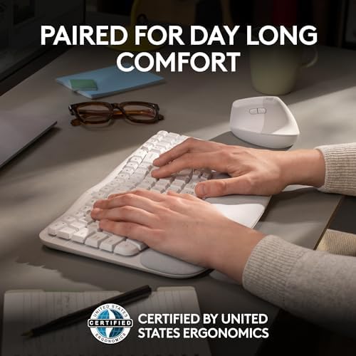 Logitech Wave Keys & Lift Vertical Mouse - Ergonomic Bundle — Wireless Keyboard with Cushioned Palm Rest & Vertical Wireless Mouse - Easy-Switch, Bluetooth, for Multi-OS, Windows/Mac - Off White