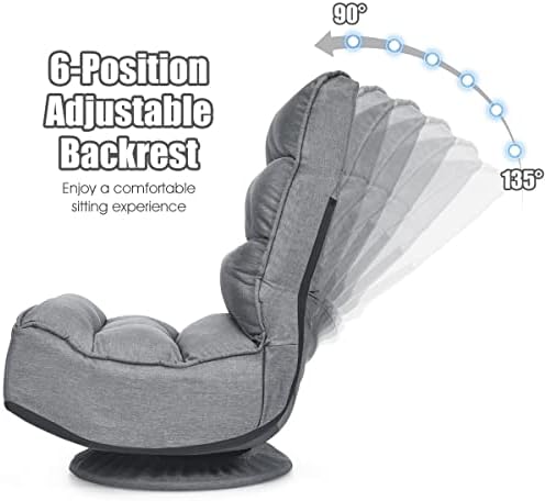 Giantex 360 Degree Swivel Floor Chair, Folding Floor Gaming Chair with 6 Positions Adjustable, Lazy Sofa Lounge Chair w/Tufted Back Support, Video Gaming Chair for Reading TV Watching (Gray)
