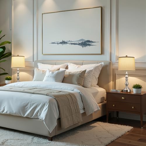 23'' Table Lamps Set of 2, Silver Lamps for Bedroom, USB C+A Ports