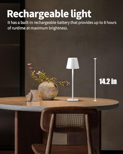KDG 2 Pack Cordless White Table Lamps, Rechargeable Portable LED Desk Lamps