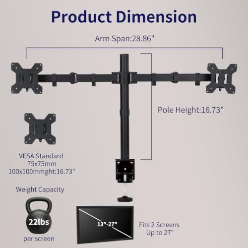Black Dual Monitor Arm Mount for 13-27 Inch Screens
