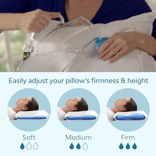Mediflow Fiber Water Pillow - Adjustable Bed Pillow for Neck Pain Relief, Ideal for Side, Back, and Stomach Sleepers, Clinically Proven for Comfort and Support (4 Pillows)