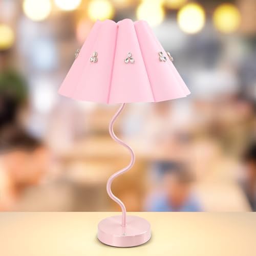 Cordless Rechargeable LED Table Lamp, Portable Desk lamp Battery, 3 Color Stepless Dimming with Memory Function, Suitable for Outdoor, Dinner, Patio & Restaurant. (Pink with Diamonds)