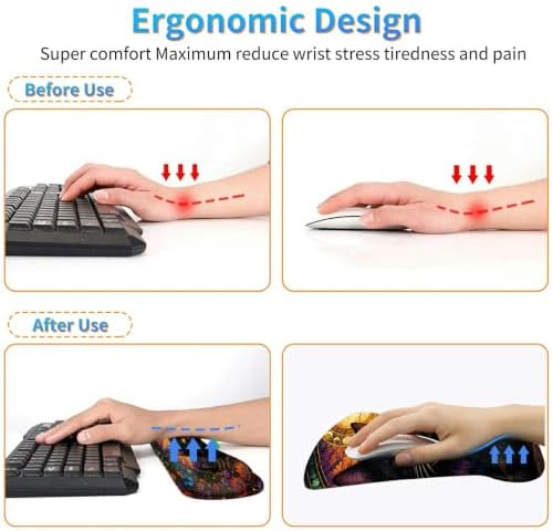3-in-1 Ergonomic Memory Foam Keyboard Wrist Rest Pad Set, Colored Glass Cat