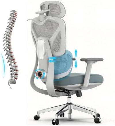 Ergonomic Mesh Office Chair, Desk Chairs with Adjustable Lumbar Support, 4D Flip-up Arms & 3D Headrest, Comfy High Back Breathable Mesh Computer Chair for Home Office, 400lbs (Grey)