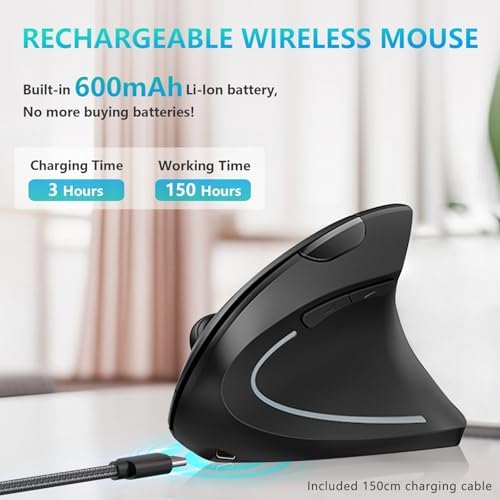 Lekvey Ergonomic Mouse, Rechargeable Vertical Wireless Mouse, Comfort Grip