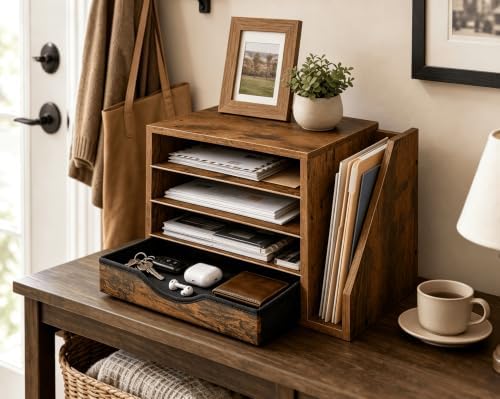 Wooden Desk Organizer with Drawers, Office Paper Mail and Organizer Wood