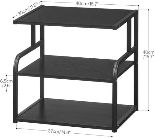 HOOBRO Printer Stand, 3-Tier Desktop Printer Table, Under Desk Printer Storage Office Organizer, Storage Rack with Adjustable Shelf, for Home Office, Kitchen, Living Room, Black BB06PS01
