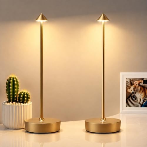 Set of 2 LED Cordless Table Lamp, Rechargeable Battery Operated Dimmable Restaurant Table Lamp, 6000mAh, Outdoor Patio Bronze