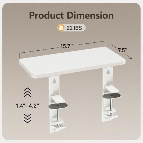 3 in 1 Clamp-on Desk Extender Shelf, 15.7×7.5 Inch, White