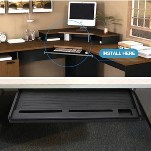 Keyboard Tray Under Desk Slide, Portable ABS Ergonomic Sliding Keyboard Under Desk Pull Out Tray for Office and Home