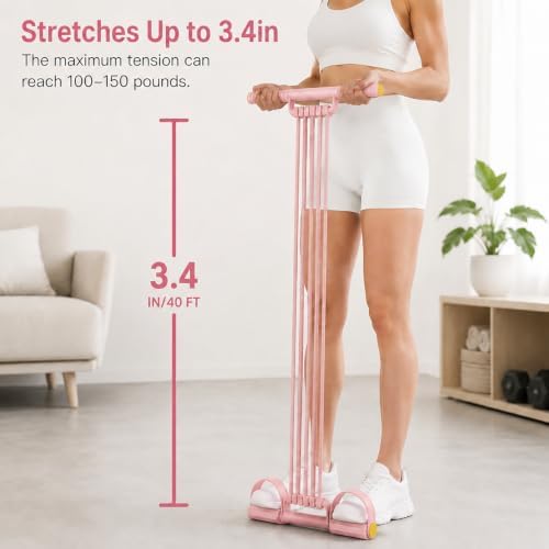 10-Tube Pedal Resistance Band, Modular Resistance Trainer with Handles