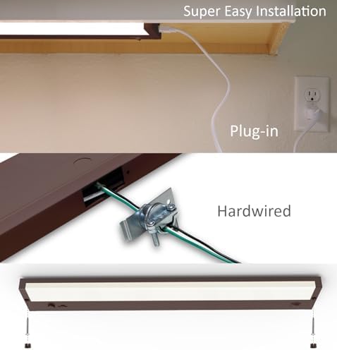 Leetdud Under Cabinet Lighting Plug in or Hardwired Built-in Dimmer, 18 Inch 9W, 5CCT 2700/3000/3500/4000/5000K, Linkable Counter Lights for Kitchen, ETL Dimmable LED Light Fixture, Bronze