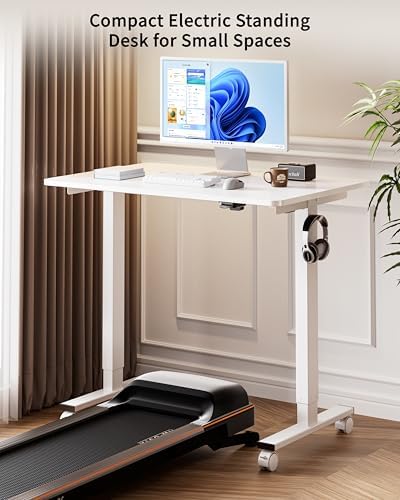BIZUM 39.4" Small Electric Standing Desk Height Adjustable, Whole Piece Stand Up Computer Desk Work Study Writing Gaming Desks for Home Office White