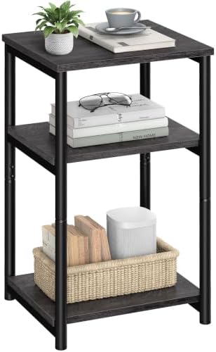 VASAGLE Side Table, Small End Table, Tall Nightstand, Steel Frame