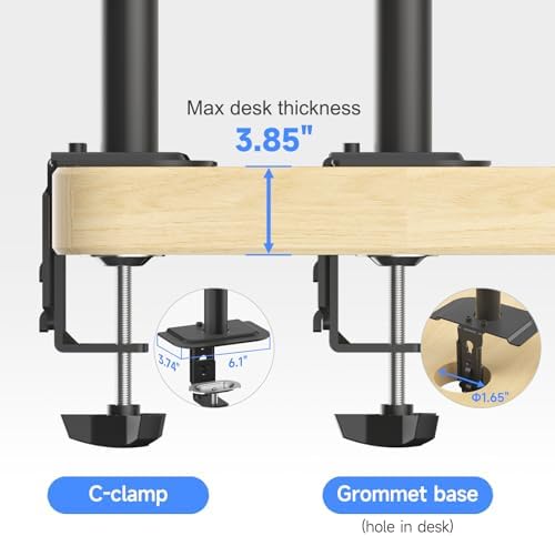 Suptek Dual LED LCD Monitor Stand up Desk Mount for 2 / Two Screens up to 32 inch Extra Tall 31.5" Pole Heavy Duty Fully Adjustable Stand Vertical Array (MD6802)