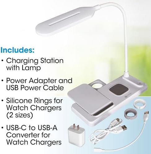 OttLite LED Desk Lamp with Multi-Device Wireless Charging Station, White