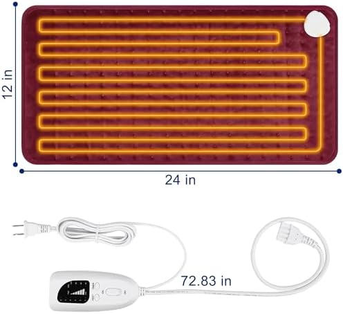 Electric Heating pad for Back Neck Shoulder Knee Arms Legs- Electric Heat Pads with 6 Heat Settings & Auto Shut Off &Dry/Moist Heat Heating Pad for Birthday Mother Father Girl Men Women, Dark Red