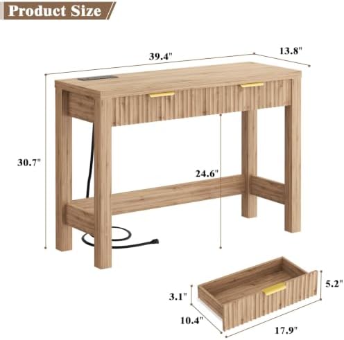 Cyclysio 39" Console Table with Charging Station & 2 Fluted Drawers