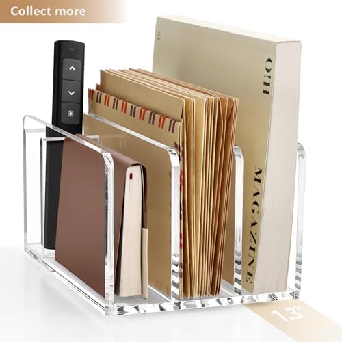 SANRUI Acrylic Mail Sorter Desk Organizer with Pen Holder, 3 Compartments