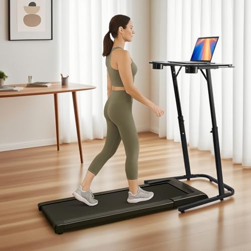 Treadmill Desk, Small Standing Desk for Walking Pad, 30-47 Inch Adjustable Height Walking Pad Stand for Treadmill, Portable Standing Table for Bike and Home Office Work - Black