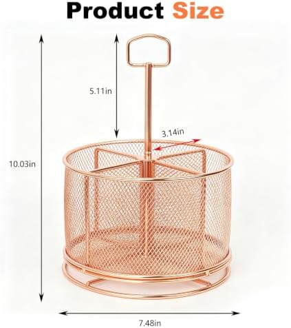 360 Degree Rotating Pen Holder for Desk (Rose Gold, with Handle)