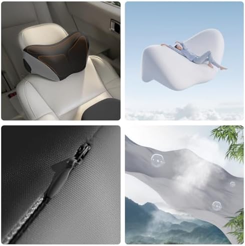 BEBAS Ergonomic Car Headrest Pillow, Memory Foam Neck Support, BlackGray