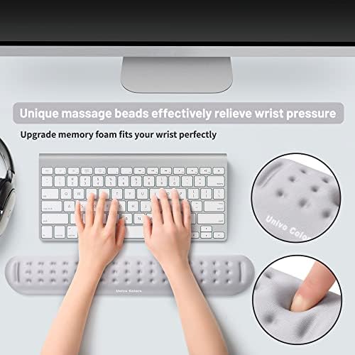 Univo Colors Gray Superfine Memory Foam Keyboard Wrist Rest Soft Gel Ergonomic Wrist Support Pad for Computer, Laptop, Office, Gaming, Typing