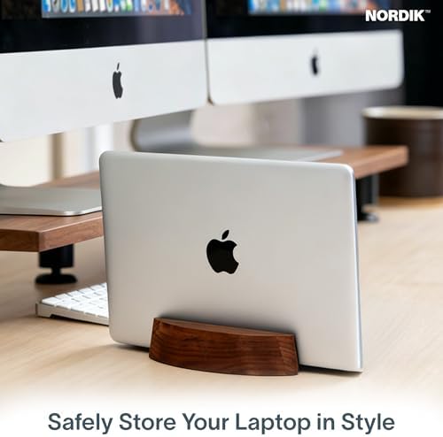 Nordik Vertical Laptop Stand - Adjustable Solid Walnut Laptop Dock