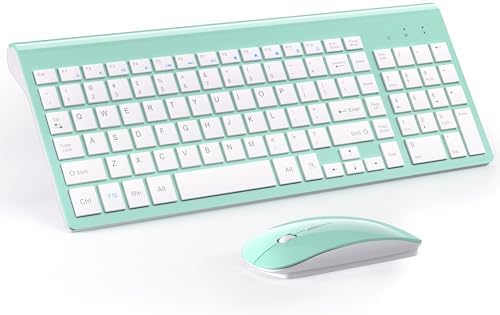 Wireless Keyboard and Mouse Ultra Slim Combo, TopMate - Mint Green