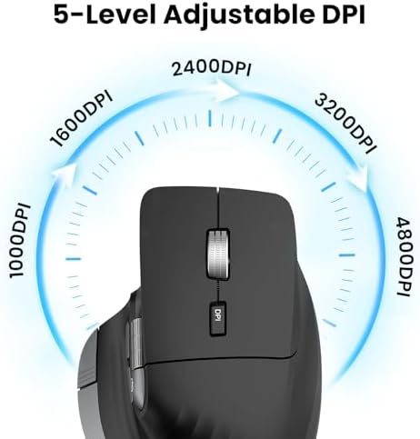 CITLLA Ergonomic Bluetooth Mouse for Laptop, Rechargeable Wireless Mouse with Multi-Device Switching, Silent Click, Flying Scroll & Thumb Wheel, 4800 DPI for PC, Mac, Tablet and Phone (Black)