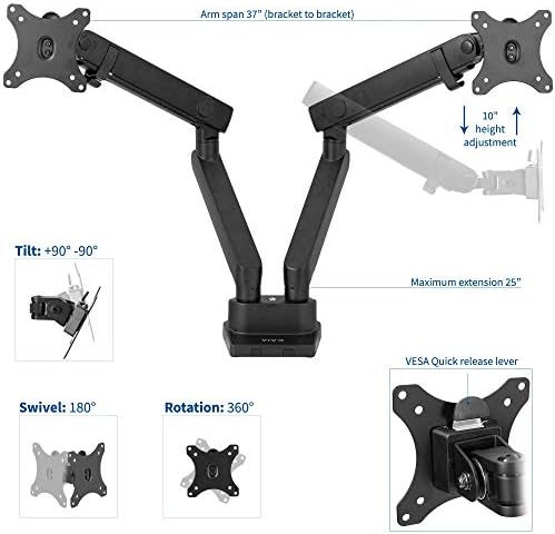 VIVO Premium Aluminum Full Motion Dual Monitor Desk Mount Stand with Lift Engine Arm, Fits Ultrawide Screens up to 35 inches, STAND-V102BB