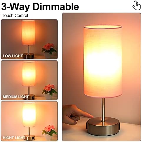 Yarra-Decor 【Upgraded Bedside Lamp with USB A+C Charging Ports & AC Outlet Touch Control Table Lamp for Girl Bedroom 3 Way Dimmable Nightstand Lamp with Pink Shade for Home, Dorm(Bulb Included)