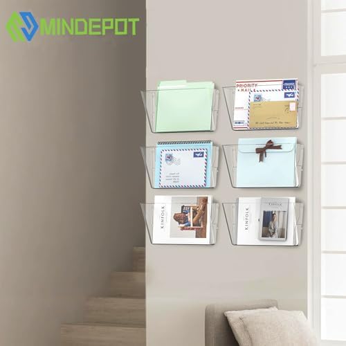 MINDEPOT 6 Pockets Acrylic Wall File Organizer Clear File Holder for Office