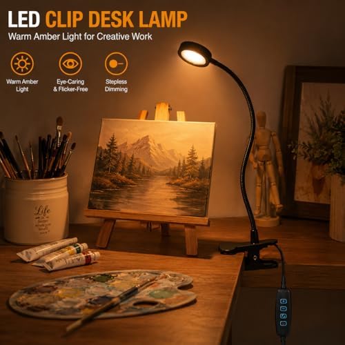 USB Clip-On Lamp Eye Caring Dimmable Reading Light (Amber+Cool White, 8W)