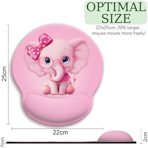 LIMKRIAN Pink Elephant Ergonomic Mouse Pad with Wrist Rest, 9.8 x 8.6 in