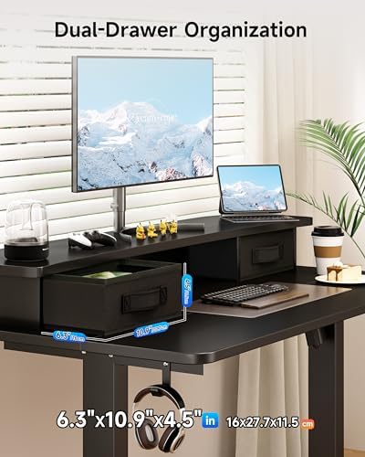 BIZUM Standing Desk with 2 Drawers Computer Desk-Stand up Desk Home Office Gaming Memory Desks C-Clamp Mount Compatible, 48x24 Inch Black