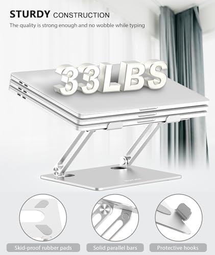 BoYata Laptop Stand, Adjustable Multi-Angle Riser, Up to 17 Inches, Silver