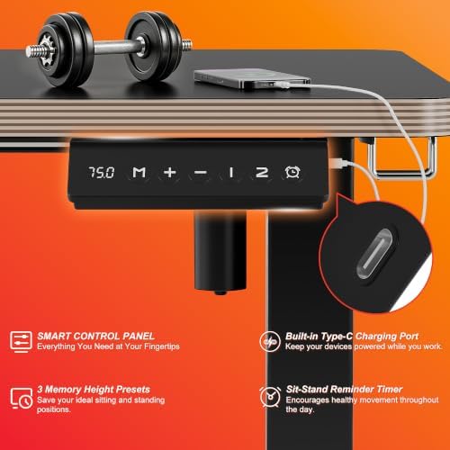 55 Inch Standing Desk with USB-C Port, Cable Management