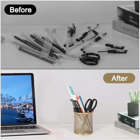 EasyPAG Pencil Holder for Desk, 2 Pack Metal Pen Organizer, Mesh Pencil Cup Organizer for Home, Office, Classroom, School,Gold