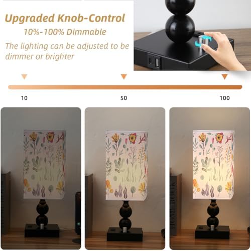 Bedside Table lamp Dimmable with Charging Station, Small end Desk Nightstand Lamps with USB Ports and outlets for Bedroom Living Room Office Reading Gifts Home Decorative LED Edison Bulb Included