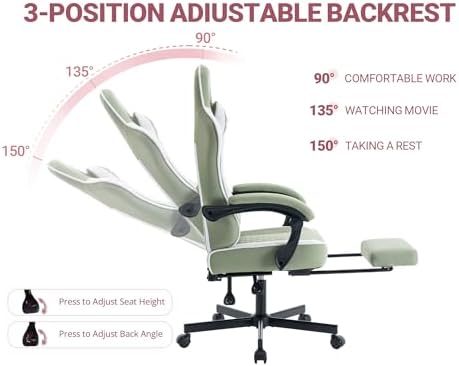 Mistpeople Gaming Chair, Ergonomic High Back Computer Chair with Footrest, Lumbar Support & Pocket Spring Cushion, Comfortable Swivel Home Office Desk Chair for Adults