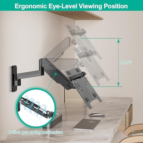 2-in-1 Gas Spring Laptop Wall Mount for 12"-17" Notebook/13"-32" Screen