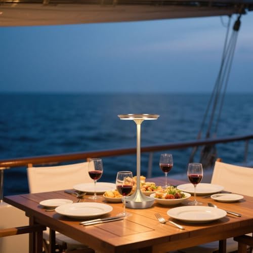 Cordless Table Lamp Set of 2,Portable Rechargeable 6000mAh Outdoor LED Table Lamps,3 Color Stepless Dimming Touch Battery Powered Lamp, Table Light for Restaurant/Patio/Camping/Bedroom(Silver)