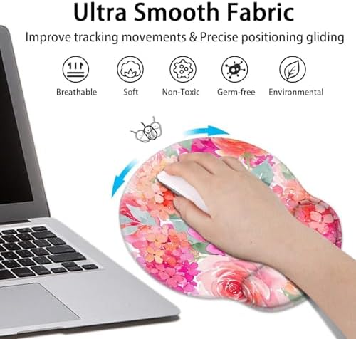 Britimes Ergonomic Mouse Pad Set with Wrist Rest, Pink Floral