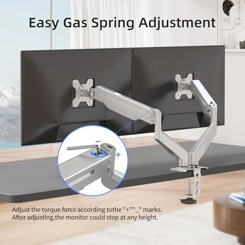 Suptek Dual Monitor Mount Stand-Height Adjustable Gas Spring Monitor Arm Desk Mount for 2 Computer Screens 17 to 32 inches - Each Arm Holds up to 22lbs,Silver(MD8SPS)