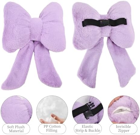 Bow Car Headrest Pillows Plush Car Neck Pillows for Travel Driving Office Chair Head Support Cushions, Also Cute Car Decor Accessories (2PCS Purple)